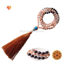 Fashion 108 Yoga Moonstone Sunstone Mala Beads Tassel Necklace